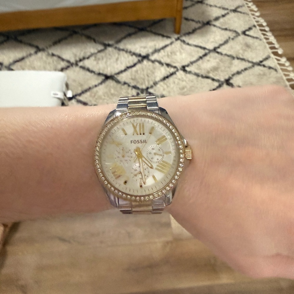 Fossil Two-Tone Gold and Silver Crystal Accent Women's Bracelet Watch - Picture 2 of 7